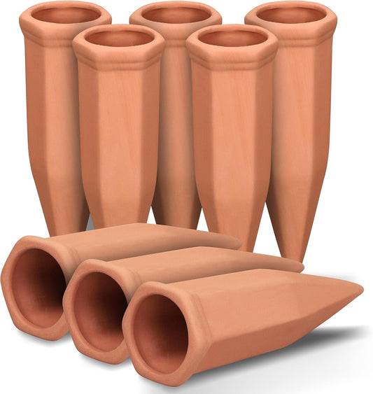 Wine Bottle Watering Spikes, Terracotta Watering Spikes for Out | Indoor Plants, Self Watering Planter Insert, Vacation Plant Watering Devices, Clay Plant Watering Globes, 8-Pack