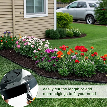 Hugeleaf Landscape Edging 2 Inch Tall 60 Feet Garden Edging Border with 60pcs Stakes, Plastic Edging for Landscaping,Lawn,Flower Beds, Paver Edging (Black)