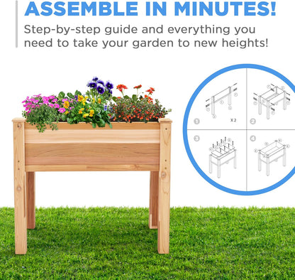 Jumbl, Cedar Raised Garden Bed, Elevated Wood Planter for Growing Fresh Herbs, Vegetables, Flowers, Succulents - 34x18x30”