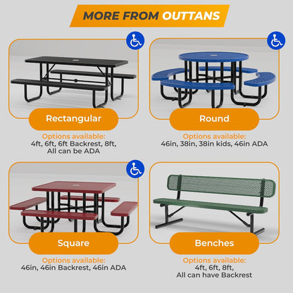 Heavy-Duty Outdoor Metal Bench, Thermoplastic-Coated, Surface, Weatherproof, Commercial-Grade for Parks, Gardens, Patios, Stores & More (8 Ft - Surface, Red)