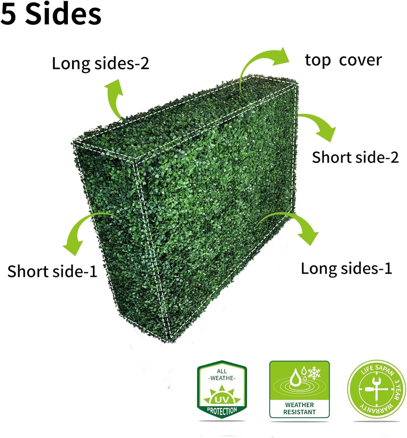 AGPL Artificial Hedge Wall Without Planter, Outdoor or Indoor Decorative Privacy Wall, Great for Balcony, Patio, Deck, TOP Cover Panel is Included ... (48" W*12" D*79" H)