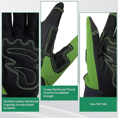 Safety Work Gloves,Multipurpose Working Gloves for Men,Multifunctional Synthetic Leather Spandex Mechanic Gloves,Gardening Glove Gifts for Men,Tounchscreen (Green, Large), 24096001-3
