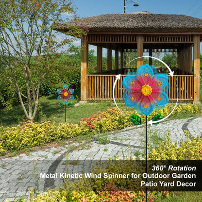 2 Pack Metal Wind Spinners for Garden Decor - Outdoor Windmill Sculptures, Durable Yard Art Wind Spinners Metal Wind Spinner for Patio Lawn Ornament, Vibrant Red & Blue Garden Spinners