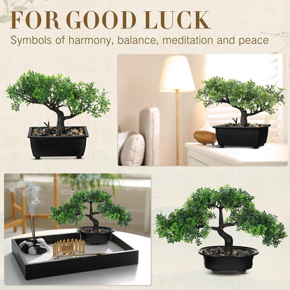 Jexine 4 Pack Artificial Bonsai Tree, Indoor Small Fake Plants in Pots for Home Table Office Desk Bathroom Shelf Bookshelf Bedroom Living Room Farmhouse Decorations