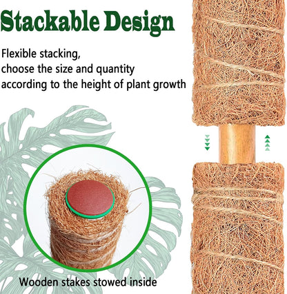 2 Pack 21 Inch Moss Poles, Stackable Moss Pole for Plants Monstera, 37 Inch Tall Moss Poles for Climbing Plants Indoor, Coir Totem Plant Support Stakes Stand for Potted Plants, Pothos