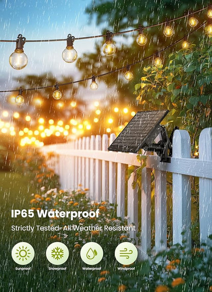 Brightown 75FT Solar String Lights Outdoor Waterproof with Remote, Solar Patio Lights with 35 Shatterproof LED Bulbs, 3 Light Mode, Dimmable & Timer, Hanging String Lights for Porch Garden Bistro