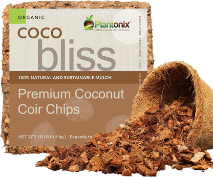Organic Coco Chips for Plants (10lbs) - Coco Coir Chips - Coconut Husk Chips for Potting Soil, Garden Soil, & Seed Starter Soil - Coconut Mulch for Garden - Compressed Coconut Chips for Plants