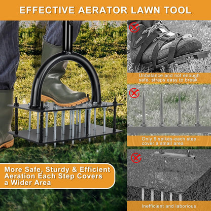 Manual Lawn Aerator Tool with 16 Steel Spikes, Adjustable T-Handle Hand Aerator Lawn Tool with 4-Spring Self-Cleaning Design for Soil Loosening & Grass Root Growth in Lawn, Garden & Backyard