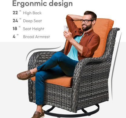 Outdoor Swivel Rcoker Wicker Chairs - Swivel Patio Chairs Set of 2 Patio Furniture Sets with Covered Cushion for Porch Deck Balcony Backyard, Orange Cushion