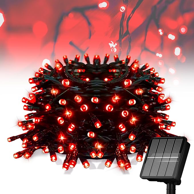 Solar String Lights for Outside, 39Ft 100 LED Solar String Lights Outdoor with 8 Modes，Solar Lights for Outside Waterproof for Yard, Fence,Balcony, Party,Christmas Tree Decorations (Red)