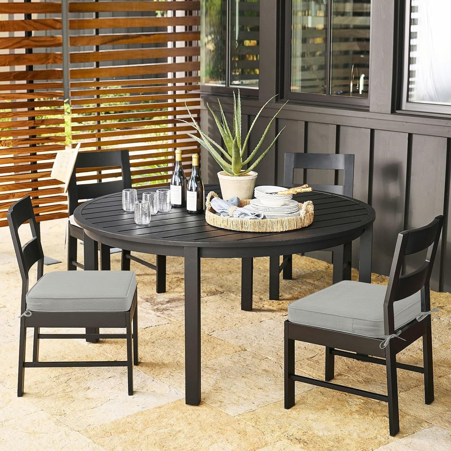 Outdoor Sunbrella Square Corner Seat Cushion, 19"x19"x3", Set of 4, Non Slip Outdoor Seat Cushion Pads with Removable Cover for Patio Furniture, Garden Yard Lawn, Specrtum Pebble