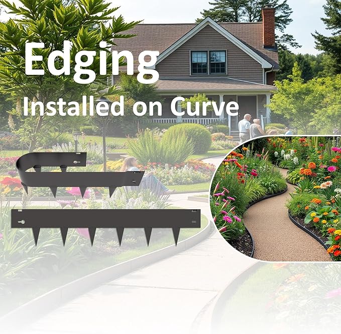 20ft. Galvanized Steel Landscape Edging (6-Pack) – 40" x 8" Metal Garden Border, Hammer-in Lawn Edging for Landscaping, Tree Rings, Yard & Pathway – Black Steel Lawn Edge for Garden Design