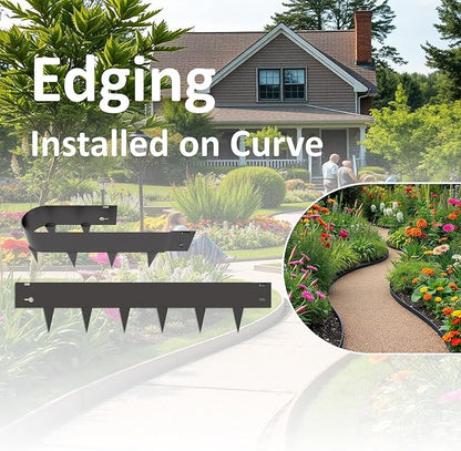 20ft. Galvanized Steel Landscape Edging (6-Pack) – 40" x 8" Metal Garden Border, Hammer-in Lawn Edging for Landscaping, Tree Rings, Yard & Pathway – Black Steel Lawn Edge for Garden Design