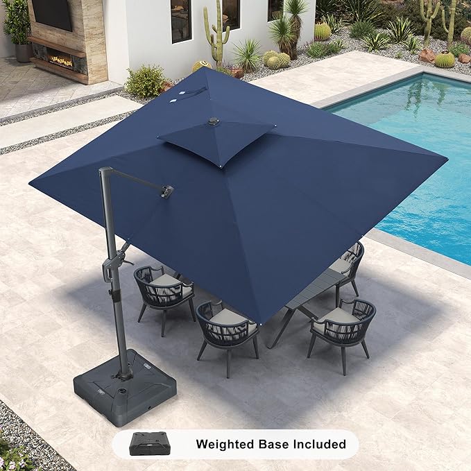 PURPLE LEAF 9' x 12' Cantilever Patio Umbrella Outdoor Umbrella with 280lbs Base Large Rectangular Windproof Offset Umbrella for Pool Deck Garden, Ocean Slate