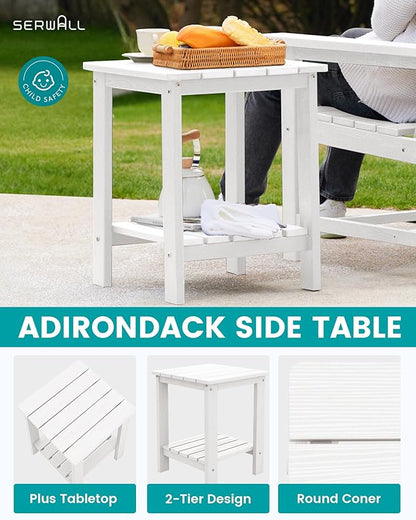 SEWRWALL Patio Furniture Set, HDPE Material All Weather Use Adirondack Chair Set with Side Table for Balcony, Porch, Garden, Backyard- White