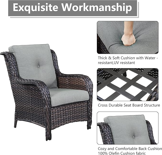 Rilyson Wicker Patio Furniture Set - 4 Piece Rattan Outdoor Sectional Conversation Sets with 2 Chairs and 2 Ottomans for Porch Deck Garden(Brown/Grey)