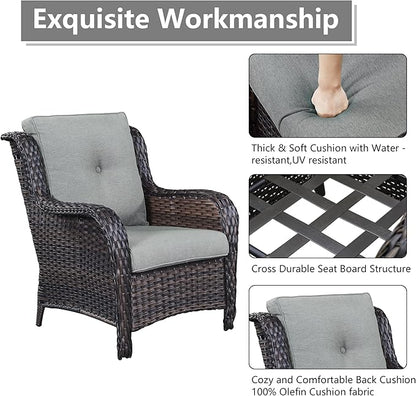 Rilyson Patio Bistro Set Wicker Chairs - 3 Piece Outdoor Rattan Conversation Set with 2 Armrest Chair and 1 Side Table for Proch Deck Garden Backyard Balcony(Brown/Grey)