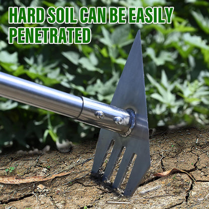 4-in-1 Garden Hoe Tool and Weeder, 56 Inch Ergonomic Long Handle Cultivator with Sharp Stainless Steel Blade, Heavy Duty Garden Hand Tiller for Weeding, Digging, Loosening Soil,Removing Moss