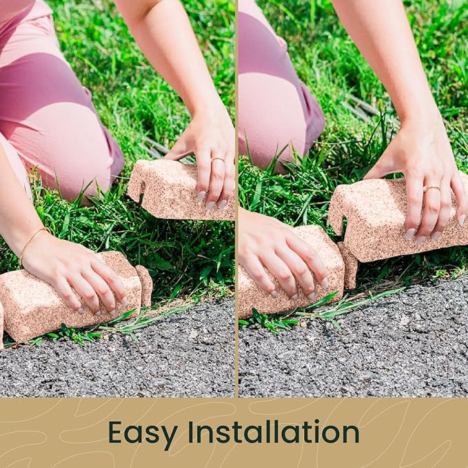 Beuta Landscape Edging | Garden Edging Border | Faux Stone Bricks for Lawn edging, Flower beds, Pathways & Yard Edging– 4 Packs | Each Section Has 6 Bricks 48"L x 4"W x 2.25"H | 12 Spikes |Sandstone