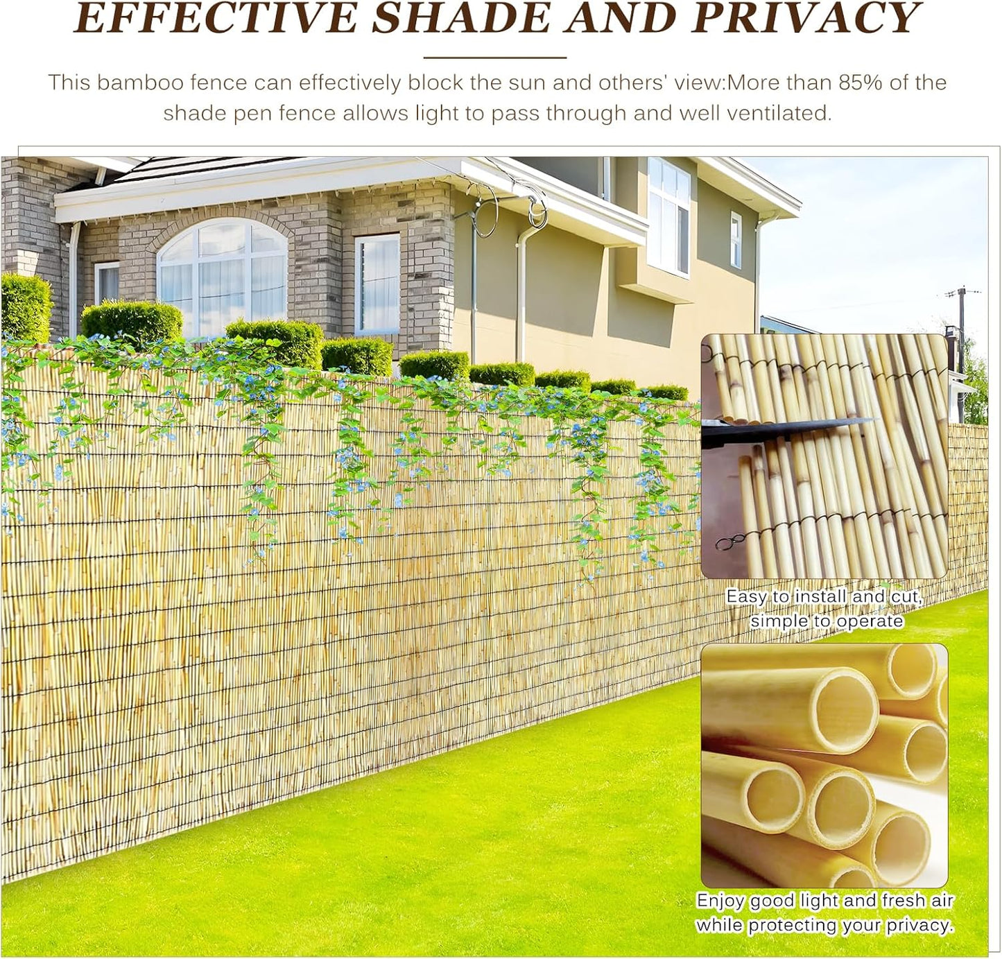 Natural Reed Fencing Rolls: Privacy Bamboo Fence 3/4/5/6ft High Roll Reed Screen, Decorative Bamboo Fencing for Outdoor Balcony Patio Garden Backyard,with Cable Zip Ties(Nature, 4x16.4ft)