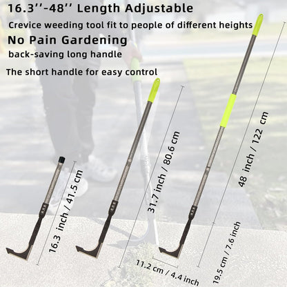 Crack Weeder, 48" Long Handle Crevice Weeding Tool with Soft Foam Grip, Stainless Steel Weed Puller Tool Weeder Tool, Efficient Weed Remover Tool for Sidewalk, Paver, Narrow and Wall Gaps