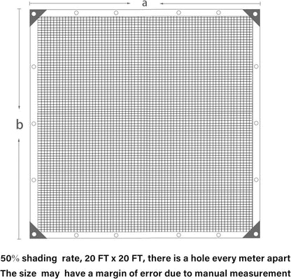 winemana 50% Black Shade Cloth, 20x 20 FT Durable Mesh Tarp with Grommets, Garden Sunblock Shade Cloth Shading Antifreezing for Plants Cover, Greenhouse, Barns Kennel, Patio, Tomatoes
