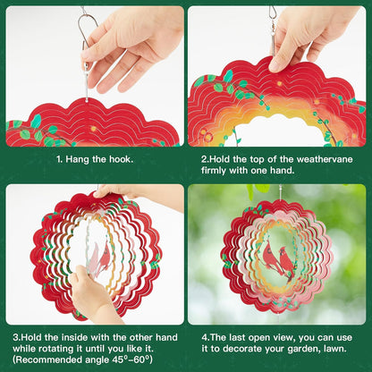 Cardinal Wind Spinners Metal Outdoor Sculpture for Outside Decoration,12 inch 3D Stainless Steel Cardinal Gifts for Women Mom Outdoor Indoor Yard Art Garden Decorations