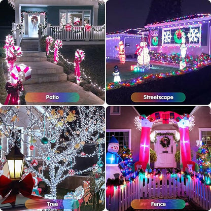 JMEXSUSS 2 Pack White & Multicolor Solar Christmas Lights Outdoor, Each 100 LED 33ft Solar Color Changing Lights Outdoor Waterproof for Christmas Tree Yard Decorations