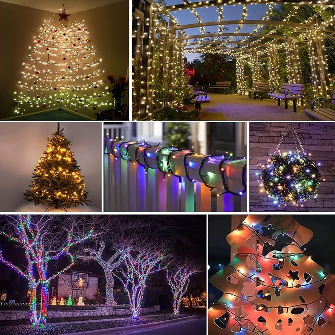 2 Pack 480 LED Solar Chrismas Lights Outdoor, 170 FT Solar String Lights for Outside with 8 Modes & Memory Function, Waterproof Twinkle Light for Xmas Tree Party Decorations (Warm White & Multicolor)