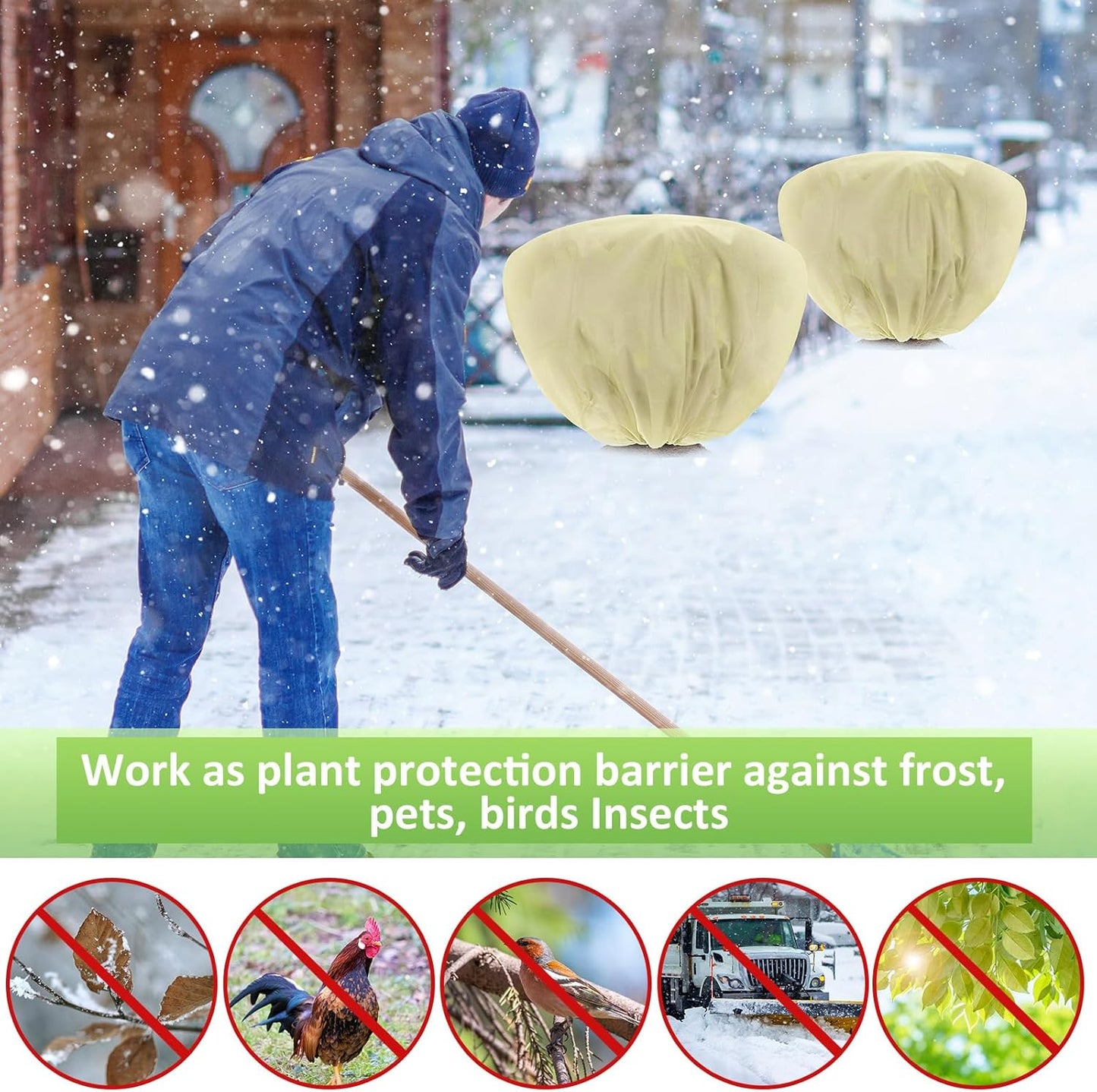 12 Pcs Winter Plant Covers Freeze Protection 39.4x23.6 Inch Horizontal Shrub Tree Rose Plant Protection Bags Frost Blanket with Drawstring for Fall Winter Outdoor Garden Planting (Beige)