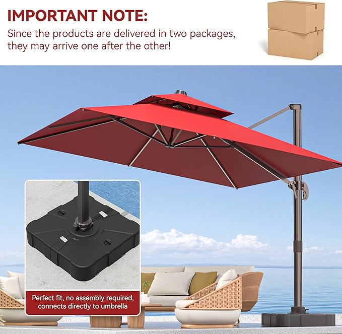 9' X 12' Cantilever Outdoor Patio Umbrellas with Base Included, Large Rectangle Umbrella Heavy Duty 360°Rotation Offset Umbrella for Garden Deck Pool Patio,Red