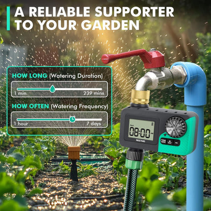 RESTMO Sprinkler Timer with Brass Inlet, Water Timer for Garden Hose, Rain Delay/Manual/Automatic for Outdoor Faucet, Drip Irrigation and Lawn Watering System