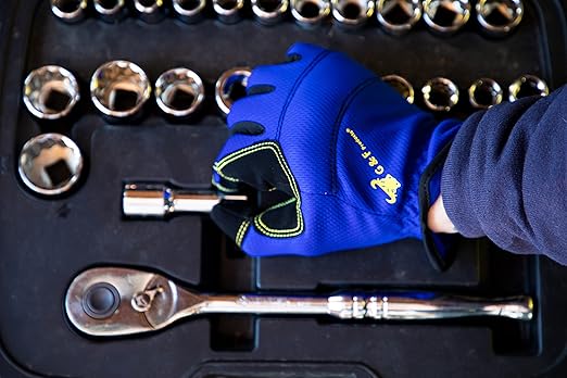 G & F Products unisex adult All Purpose Utility Work Gloves High Performance Mechanics Gloves assorted colors 3 Pair Value Pack, Black, Grey, Blue, X-Large Pack of US