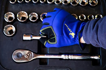 G & F Products unisex adult All Purpose Utility Work Gloves High Performance Mechanics Gloves assorted colors 3 Pair Value Pack, Black, Grey, Blue, X-Large Pack of US