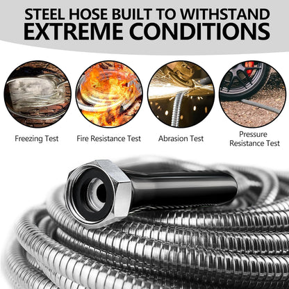 150 ft Garden Hsoe - 2025 New 304 Stainless Steel Garden Hose with 10-Function Spray Gun, 3/4'' Copper-Chrome Fittings – Lightweight, Durable, and Kink-Free, Metal Water Hoses for Gardening