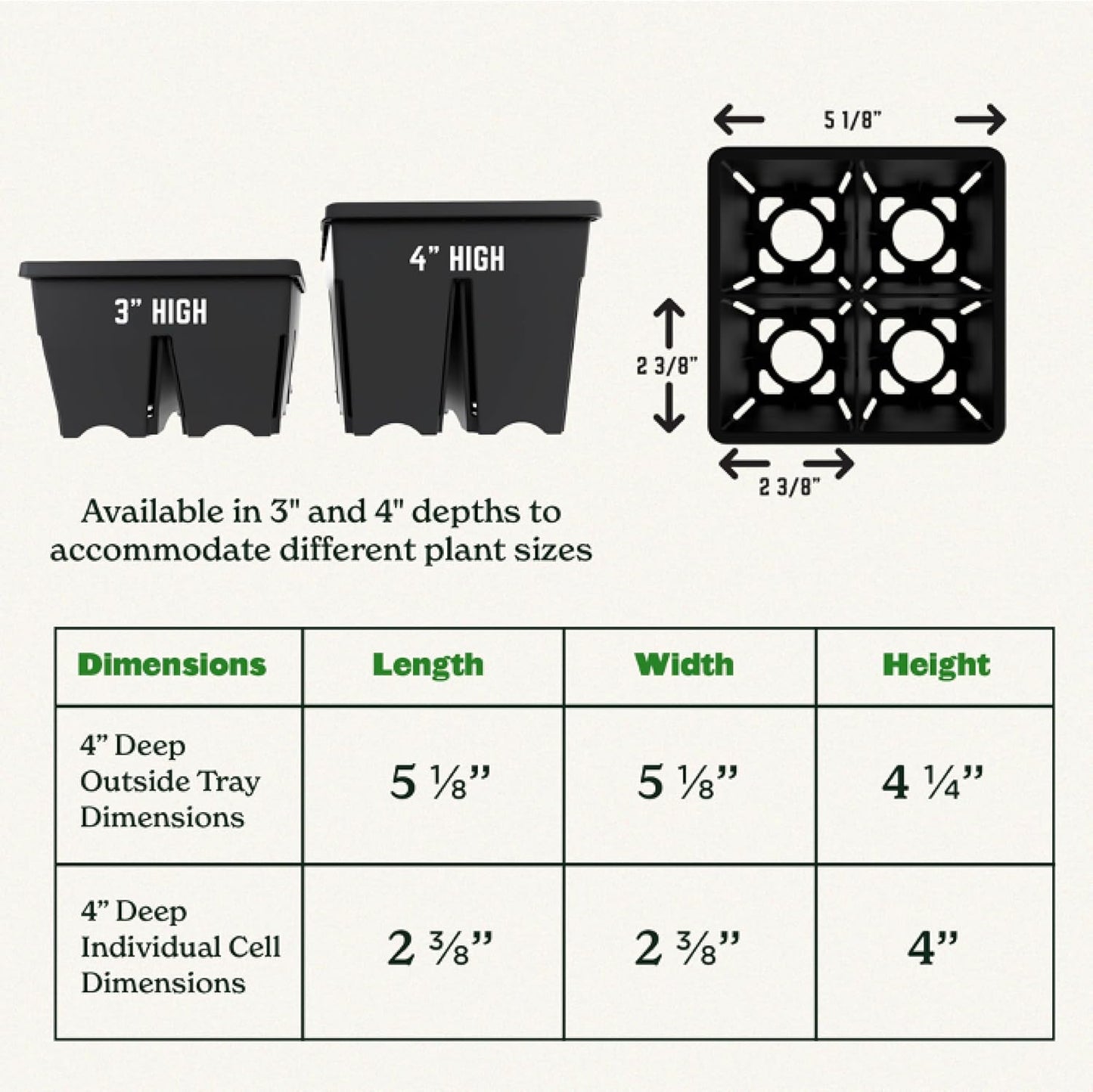 Epic Gardening Reusable Seed Starter Tray - 4 Cell 3"/16 Seedling Starter Trays - Easy Watering, Indoor Greenhouse, Plant Starter, Gardener-Friendly for Seedlings | UV-Treated & BPA-Free - Black