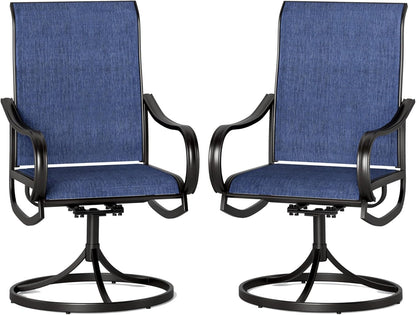 PHI VILLA Patio Swivel Dining Chairs Set of 2, All Weather Outdoor Chair with Textilene Mesh Fabric & Black Metal Frame for Outdoor Lawn Garden Poolside (Blue)
