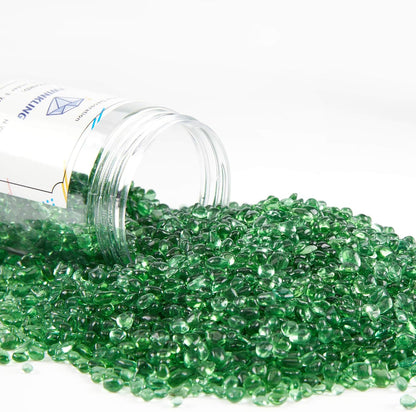 TWINKLING High Luster Round Fire Glass Stones,Glass Marbles Pebbles,Glass Beads Gems for Fire Pit Vase Fillers Crafts Aquarium Garden Decoration,3-6mm,1-Pound Jar (Light Green)