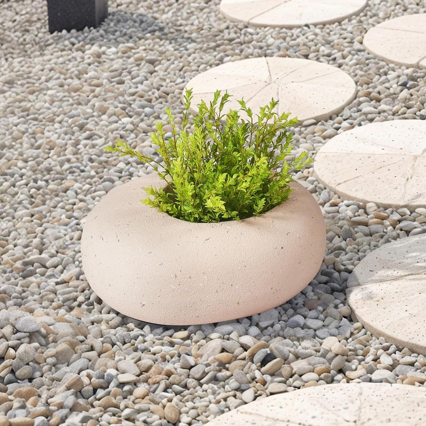 Stone - Mimicking Indoor/Outdoor Concrete Planter - Concrete Composite | Durable for Lawns & Commercial Decor (Beige, Small)
