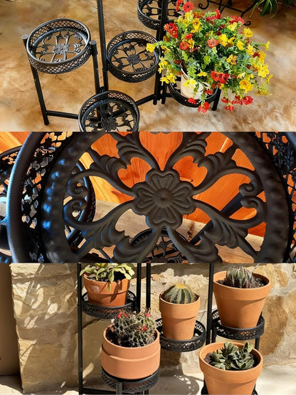 6 Tier Metal Plant Stand Indoor Outdoor, Corner Tall Plant Shelf for Multiple Plants, Foldable Heavy Duty Plant Holder, Decoration Flower Stand for Living Room Balcony Patio Garden- BlackWave