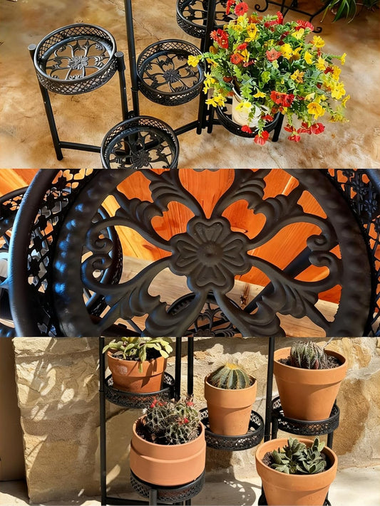 6 Tier Metal Plant Stand Indoor Outdoor, Corner Tall Plant Shelf for Multiple Plants, Foldable Heavy Duty Plant Holder, Decoration Flower Stand for Living Room Balcony Patio Garden- BlackWave