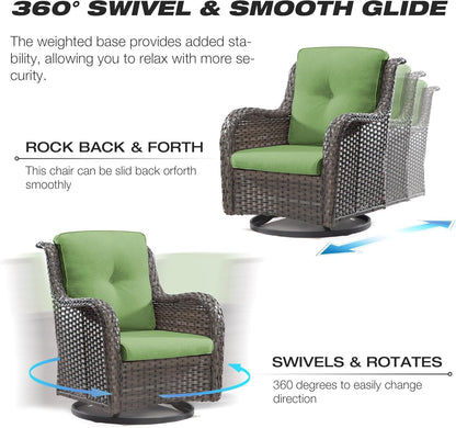 Joyside Wicker Patio Furniture Set 6 Piece Set with 1 Three-Seat Sofa, 2 Swivel Rocker Chairs, 2 Ottomans and 1 Side Table, Outdoor Furniture Patio Conversation Sets(Mixed Grey/Green)