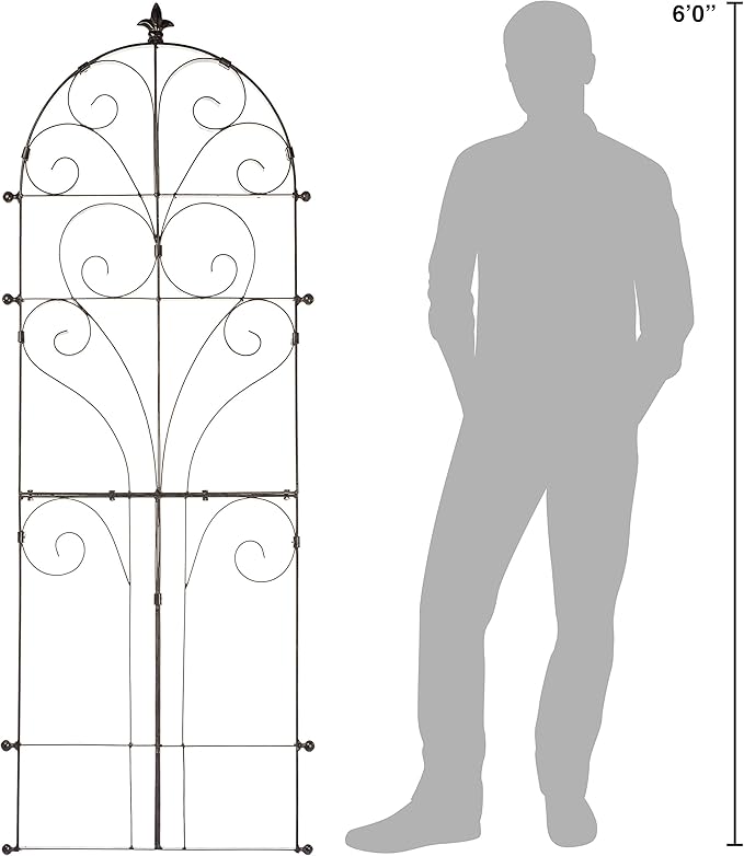 H Potter Garden Trellis for Climbing Plants Iron Metal Outdoor Scroll Wall Decor or Flowers Roses Vine Ivy Clematis GAR214 Large