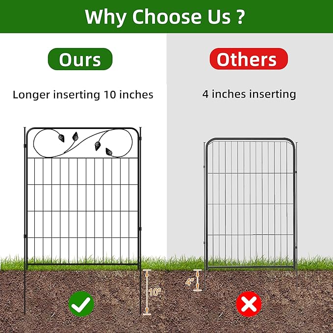 Decorative Outdoor Garden Fence 30in(H) X12ft(L) 6 Panels+7 Stakes Leaf Black Metal Garden Fencing for Landscape Lawn Patio, Temporary Animal Barrier Fences for Dogs