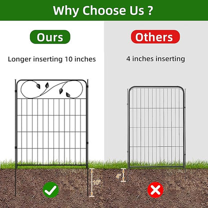 Decorative Outdoor Garden Fence 30in(H) X12ft(L) 6 Panels+7 Stakes Leaf Black Metal Garden Fencing for Landscape Lawn Patio, Temporary Animal Barrier Fences for Dogs