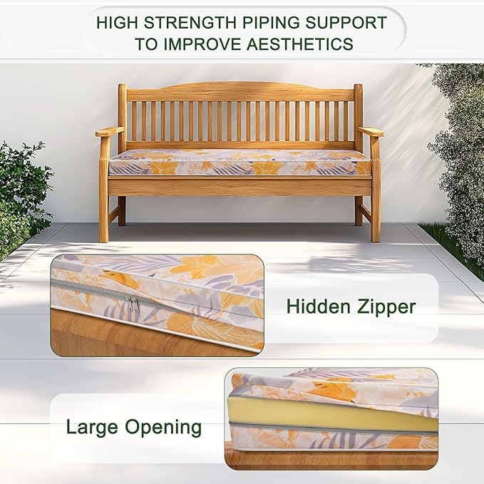 Porch Shield Outdoor Bench Cushion Cover – Waterproof Swing Cushion Cover for Patio Furniture Loveseat (Not Insert) Summer Blossom 48" W x 18" D x 3" H