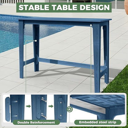 HDPE Outdoor Patio Bar Set with High Top Table and 2 Adirondack Chairs, All-Weather Bar Height Outside Rectangular Pub Furniture for Bistro, Garden, Backyard, Deck | 3-Pieces, Navy Blue