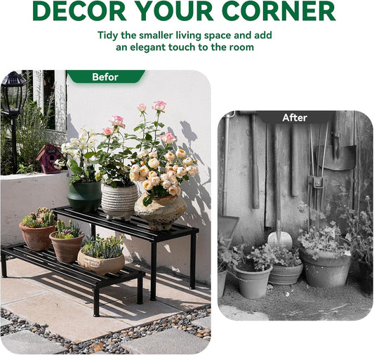 Metal Plant Stand, Rust-proof Aluminum Display Rack, Plants Display Stands Decoration Racks for Living Room Garden Balcony Patio (Black, 31.5Inch Low)