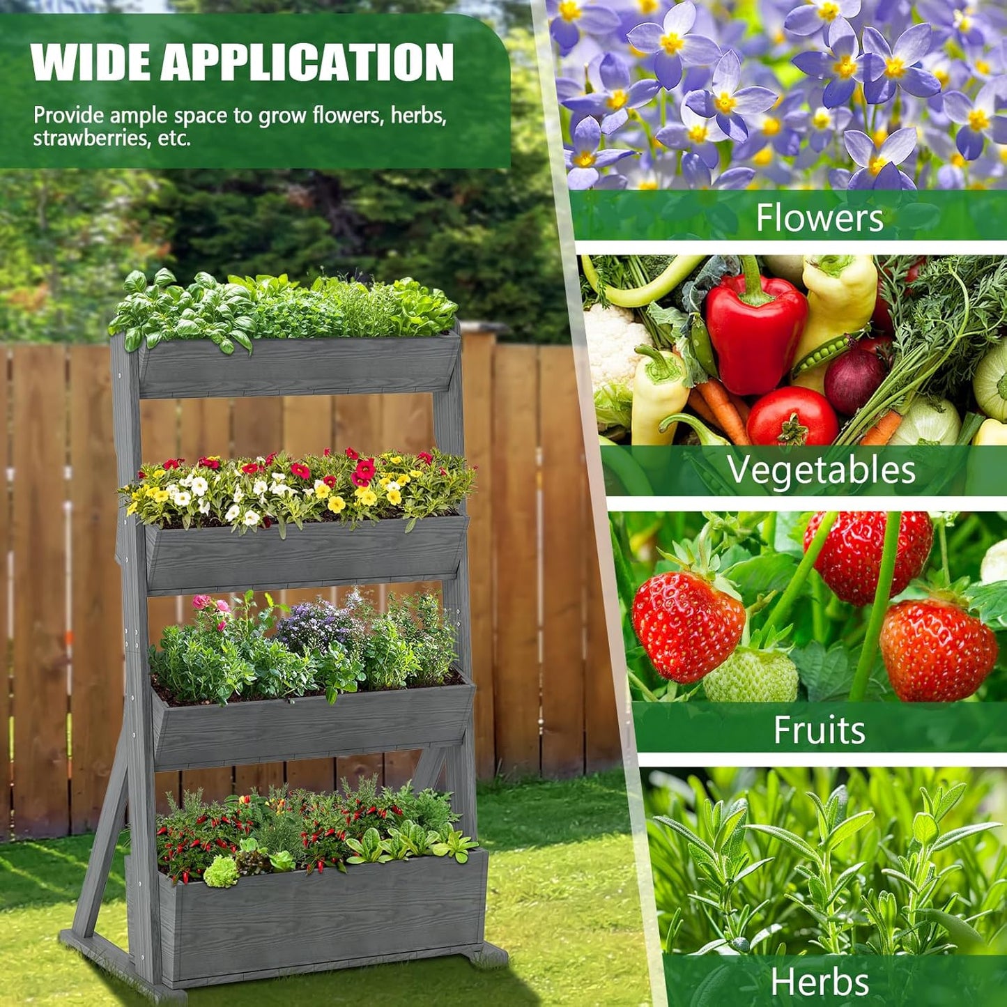 Wooden Vertical Raised Garden Bed, 4 Tier Garden Planters Raised Beds Freestanding Plant Stand Flower Rack Wooden Planter Box for Plants Herbs Flowers Vegetables Outdoor Indoor Gardening