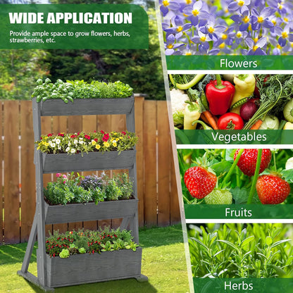 Wooden Vertical Raised Garden Bed, 4 Tier Garden Planters Raised Beds Freestanding Plant Stand Flower Rack Wooden Planter Box for Plants Herbs Flowers Vegetables Outdoor Indoor Gardening